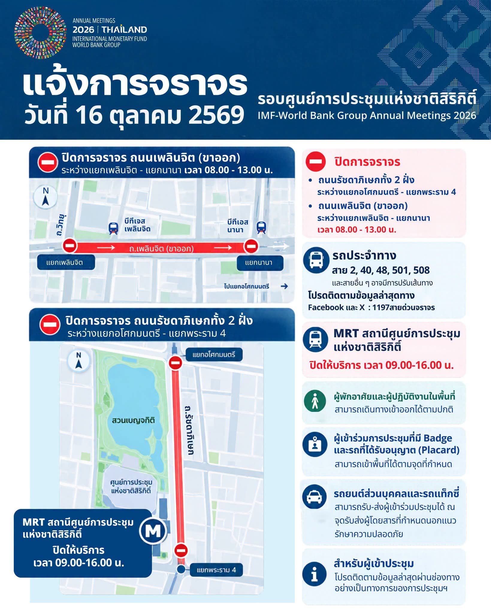 การจราจรรอบศูนย์การประชุมแห่งชาติสิริกิติ์ วันที่ 16 ตุลาคม 2569